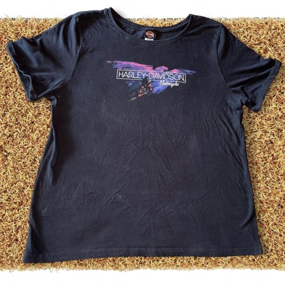 Harley-davidson Women's Black and Navy T-shirt